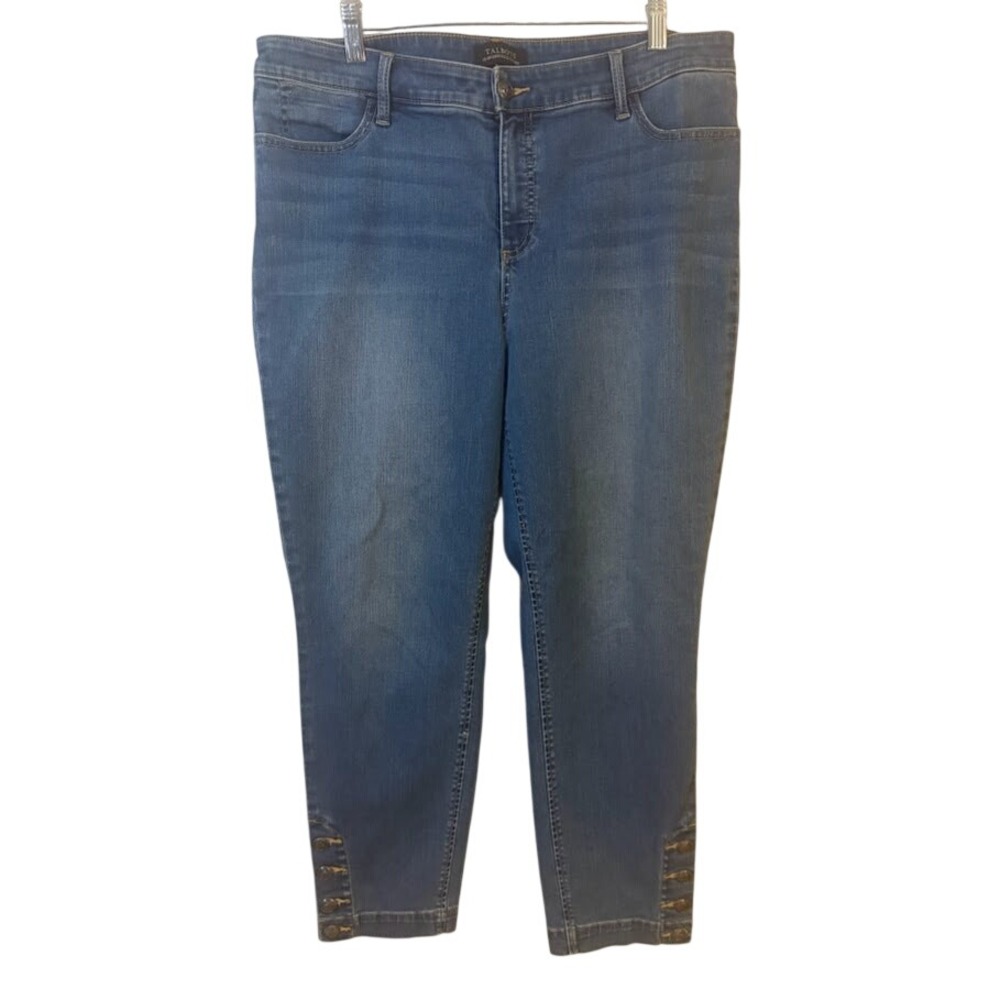 Talbots Flawless Five-Pocket Jeans‎ Women 16 Blue Excellent Nautical Button Hem
